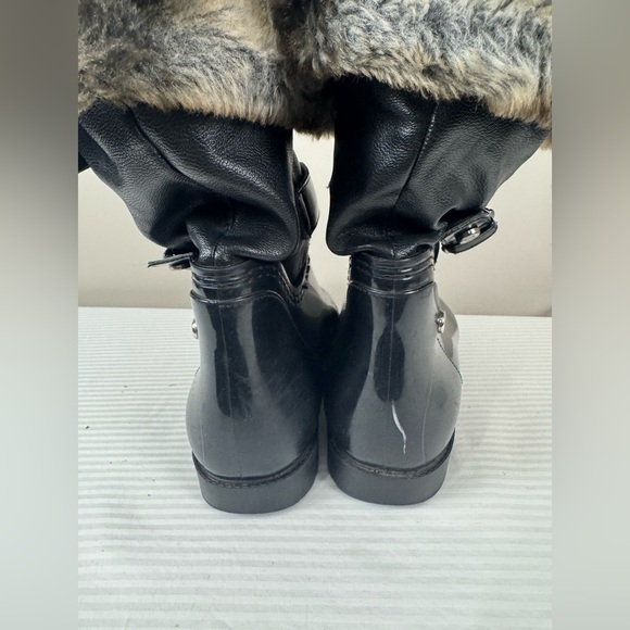 Stuart Weizmann snowflake black grainy nero rubber boot size 8.5 39 faux fur - Picture 15 of 17